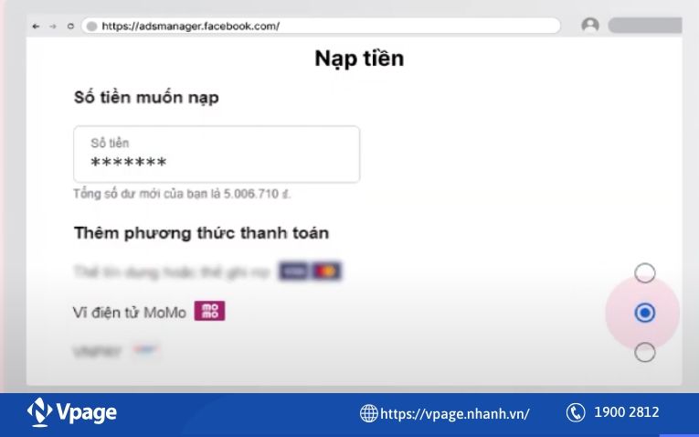 Chọn Momo làm phương thức thanh toán